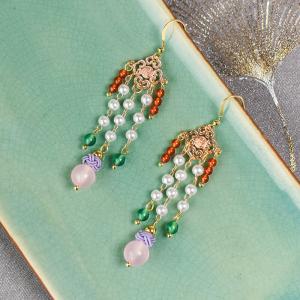 Oriental Fashion Long Beading Earrings Pearl Pendant Earrings