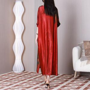 Chinese Peony Silky Caftan Dress Midi Loose Elegant Dress