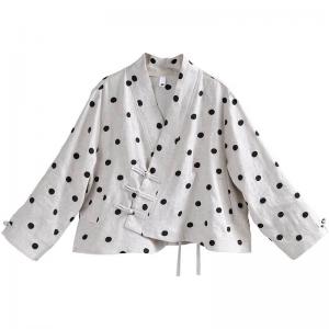 Black Polka Dot Linen Jacket Frog Buttons Designer Outfits