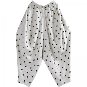 Embroidery Polka Dot Harem Pants Linen Customized Trousers