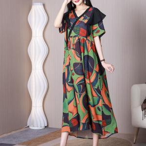 Abstract Pattered Flouncing Dress Loose Silk Cruise Wear