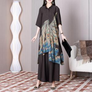 Peacock Feathers Printed Shirt Tunic with Black Palazzo Pants