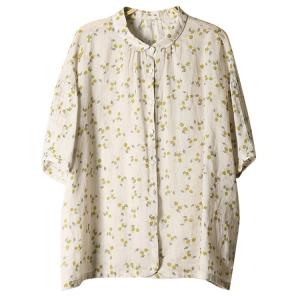 Half Sleeves Ramie Floral Blouse Summer Oversized Shirt