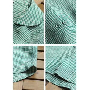 Classic Green Plaid Blouse Summer Linen Shirt for Women