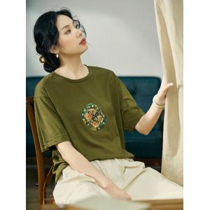Half Sleeves Totem Printed Tee Crew Neck Cotton Graphic T-shirt