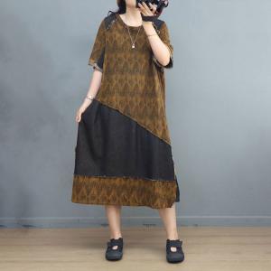 Denim Patchwork Side Slit Dress Plus Size Cotton A-Line Dress