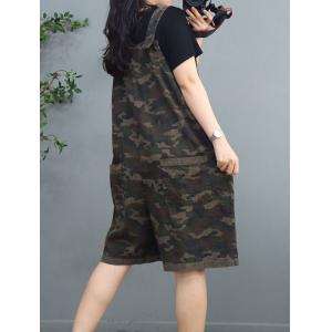 Relax-Fit Camo Overall Shorts Womens Cotton Jean Shorts