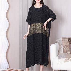 Gold Striped Tassel Black Dress Plus Size Modest Caftan