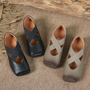 Front Cross Leather Ballet Shoes Cozy Shallow Sandals