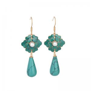 Camellia Flowers Turquoise Earrings Eastern Qipao Jewelry
