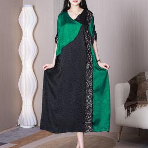 Green and Black Elegant Dress Heavy Silk Modest Dress