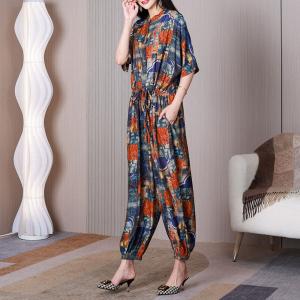 Half Sleeves Front Tied Jumpsuits Loose Cozy Ladies Coveralls