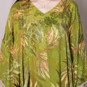 Plus Size Tropical Tassel Cover Up V-Neck Printed Fringed Dress