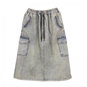 Side Pockets Light Wash Skirt Jean A-Line Skirt