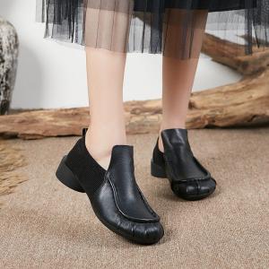 Round Toe Chunky Heels Loafers Corduroy Leather Designer Shoes