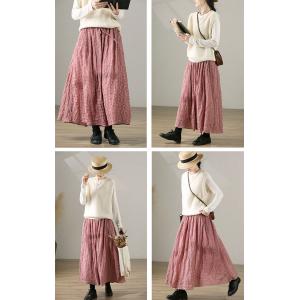 Small Red Plaid Skirt Drawstring Waist Cotton Maxi Skirt