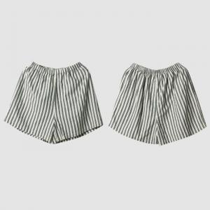 Gray Vertical Striped Shorts Cotton Linen Wide Leg Shorts
