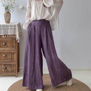 High Rise Floor-Length Pants Linen Palazzo Pants for Women