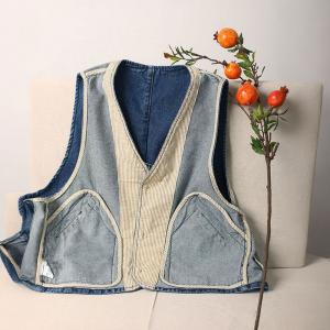 Oversized V-Neck Denim Jean Vest 90s Denim Waistcoat