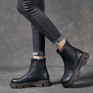 Classic Side Zip Short Boots Leather Chunky Heels Chelsea Boots
