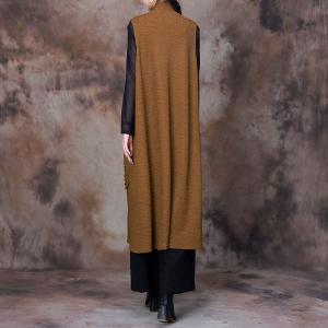 Solid Color Applique Vest Long Beading Waistcoat