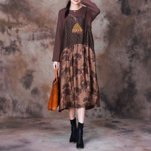 Stereo Applique Coffee Sweater Dress Tree Patterned Dress