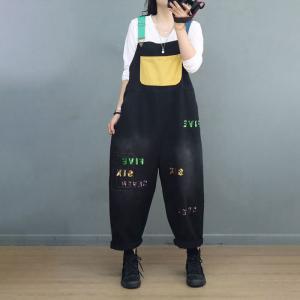 Letter Sequin Colorful Gardening Overalls Cotton Casual Dungarees