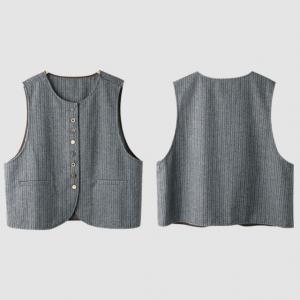 Single-Breasted Wool Waistcoat Gray Tweed Vest