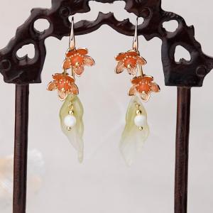 Glass Flowers Long Earrings Chinese Hanfu Earrings