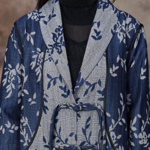 Tassel Button Cotton Linen Coat Floral Trench Coat