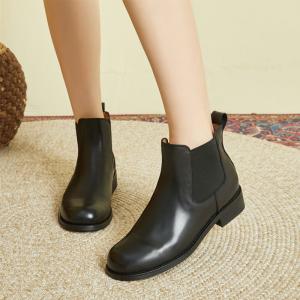 Chunky Low Heels Leather Ankle Chelsea Boots