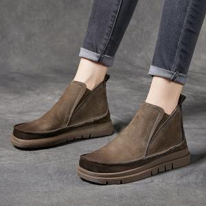 Cowhide Leather Slip-On Wedge Boots