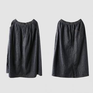 Black Stone Wash Maxi Skirt Cotton Umbrella Skirt