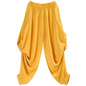 Low Crotch Yellow Harem Pants Pleated Customized Pants