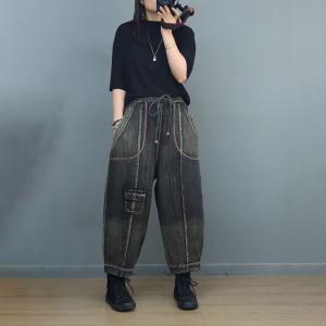 Relax-Fit Drawstring Waist Jeans Stone Wash 90s Jeans