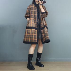 Preppy Style Casual Gingham Coat Plus Size Tartan Coat