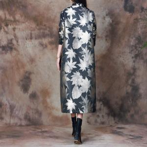 Chinese Fog Buttons H-Shaped Coat Lace Pocket Printed Coat
