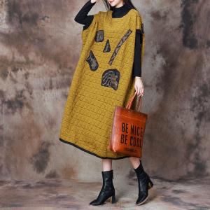 Cotton-Padded Patchwork Yellow Coverup Dress