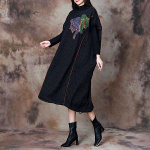 Stereo Lotus Patchwork Quilted Black Caftan