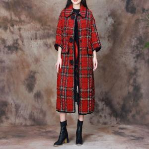 Big Buttons Wool Red Gingham Coat