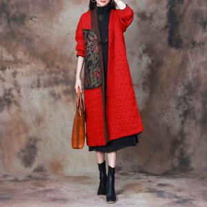 Flowers Patterned Patchwork Red Quilted Coat