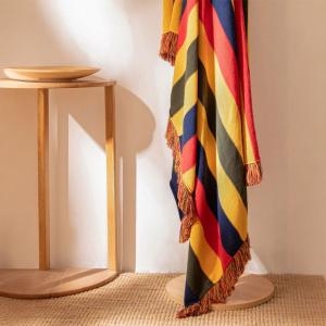 Rainbow Fringed Knitting Boho Blanket