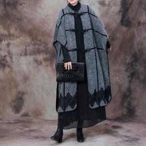 Bat Sleeves Gray Designer Poncho Coat