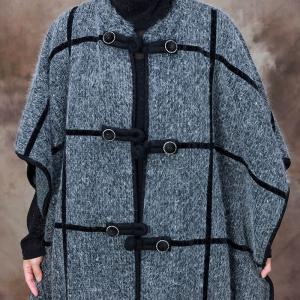 Bat Sleeves Gray Designer Poncho Coat