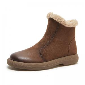 Lamb Wool Lined Winter Leather Ankle Boots