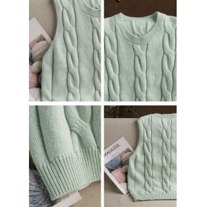 Crew Neck Wool Blend Cable Knit Waistcoat