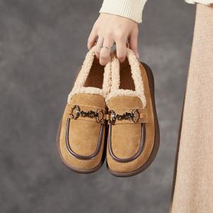Metal Buckle Lamb Wool Lining Loafer Boots