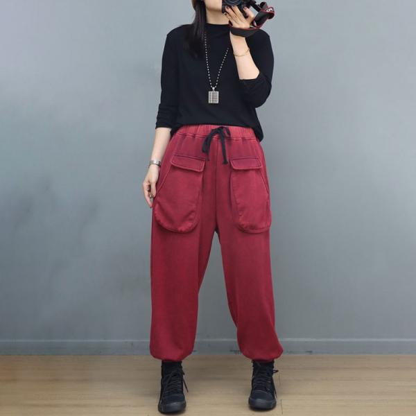 Sports Style Front Pockets Cotton Sweat Pants