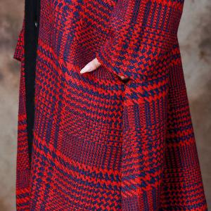 Red and Black Large Hooded Tartan Coat