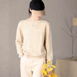 Casual Crew Neck Sheep Wool Sweater for Women